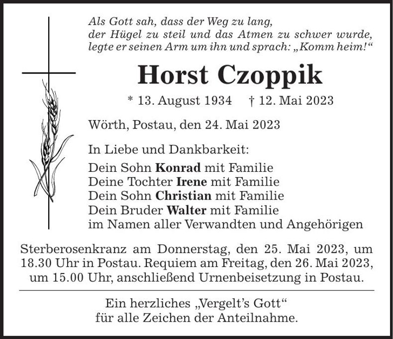 Traueranzeige Horst Czoppik