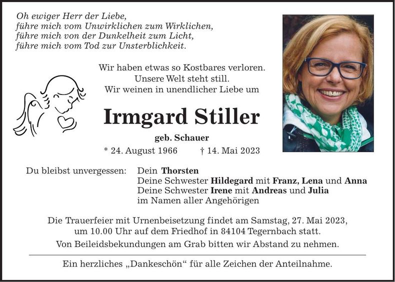 Traueranzeige Irmgard Stiller