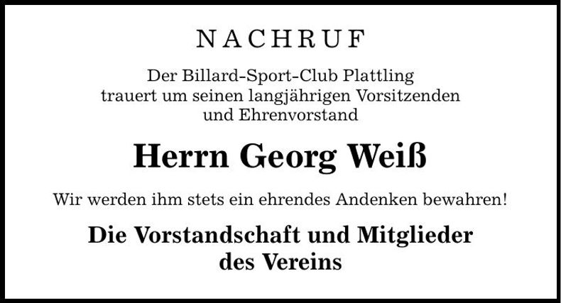 Traueranzeige Georg Weiß