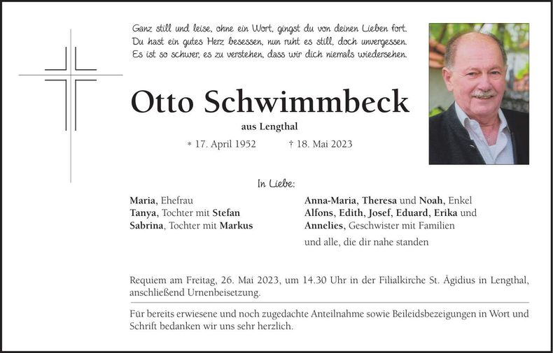 Traueranzeige Otto Schwimmbeck