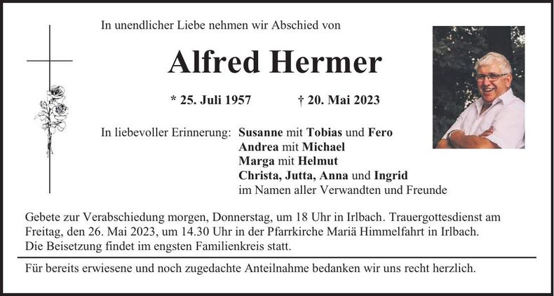Traueranzeige Alfred Hermer