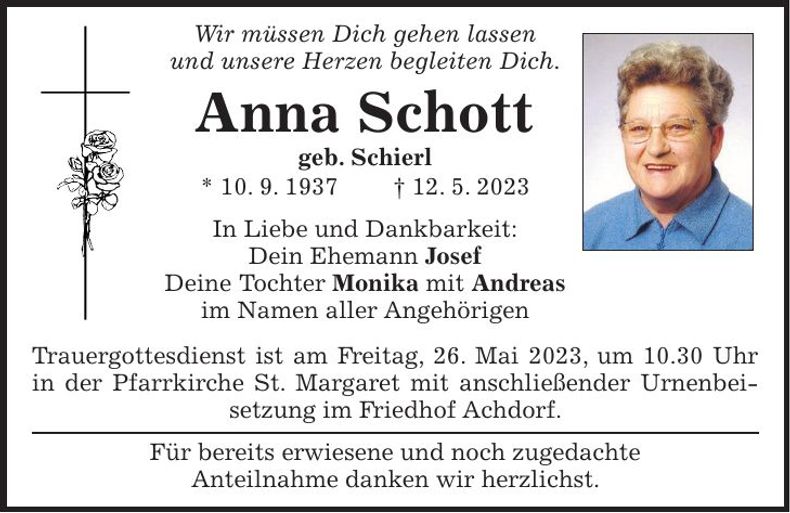 Traueranzeige Anna Schott