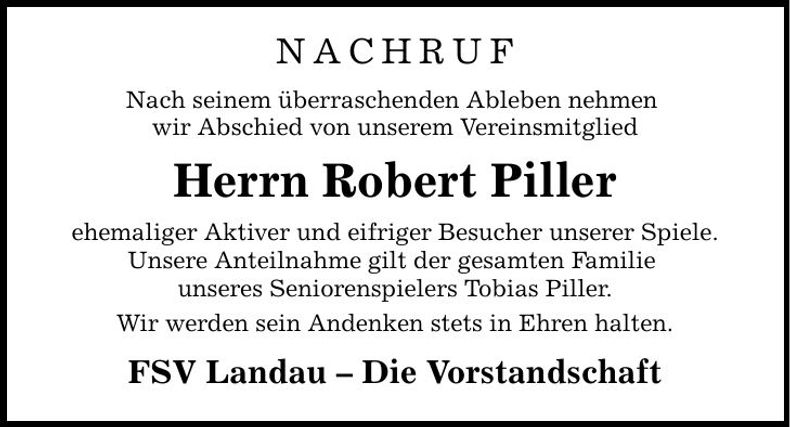 Traueranzeige Robert Piller