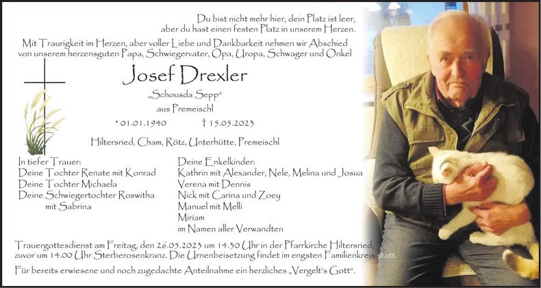 Traueranzeige Josef Drexler