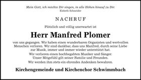 Traueranzeige Manfred Plomer