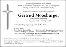 Traueranzeige Gertrud Moosburger