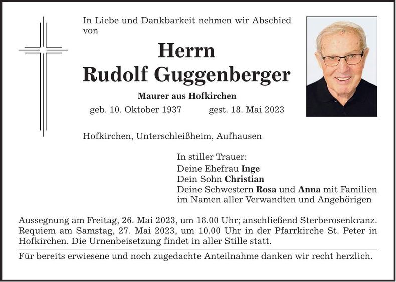 Traueranzeige Rudolf Guggenberger