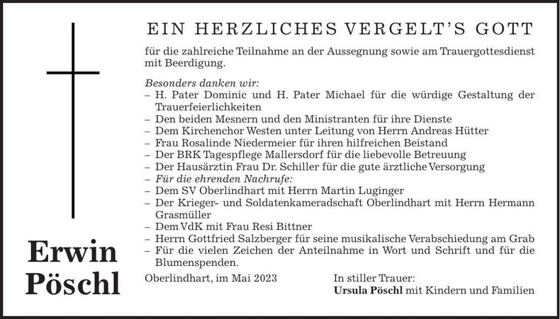 Traueranzeige Erwin Pöschl
