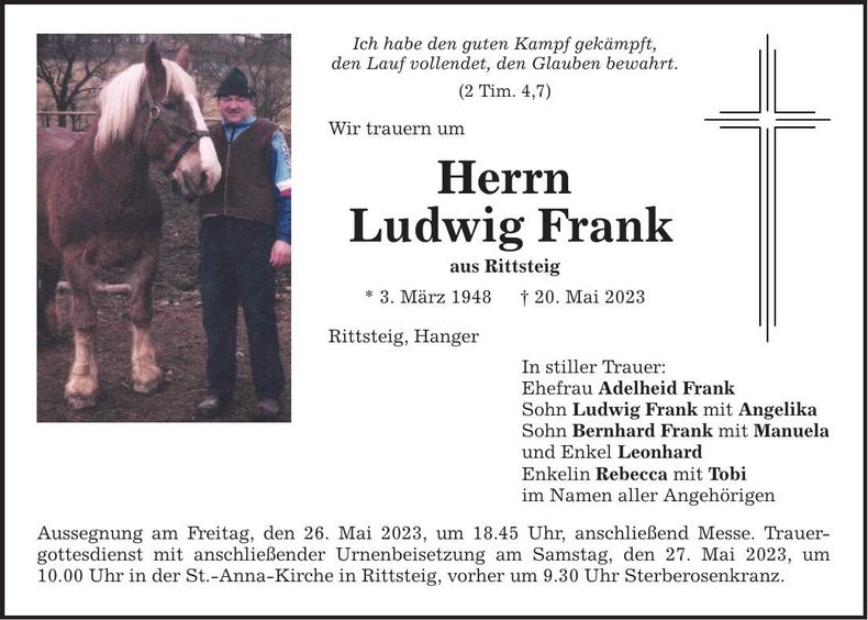 Traueranzeige Ludwig Frank