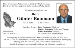 Traueranzeige Günter Baumann