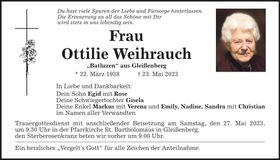 Traueranzeige Ottilie Weihrauch
