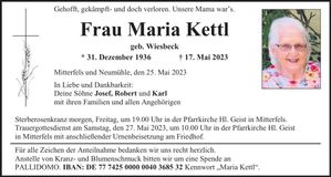 Traueranzeige Maria Kettl