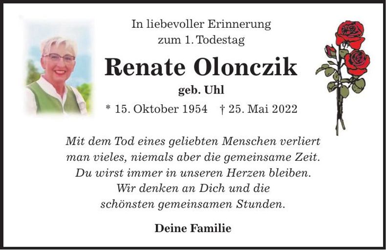 Traueranzeige Renate Olonczik