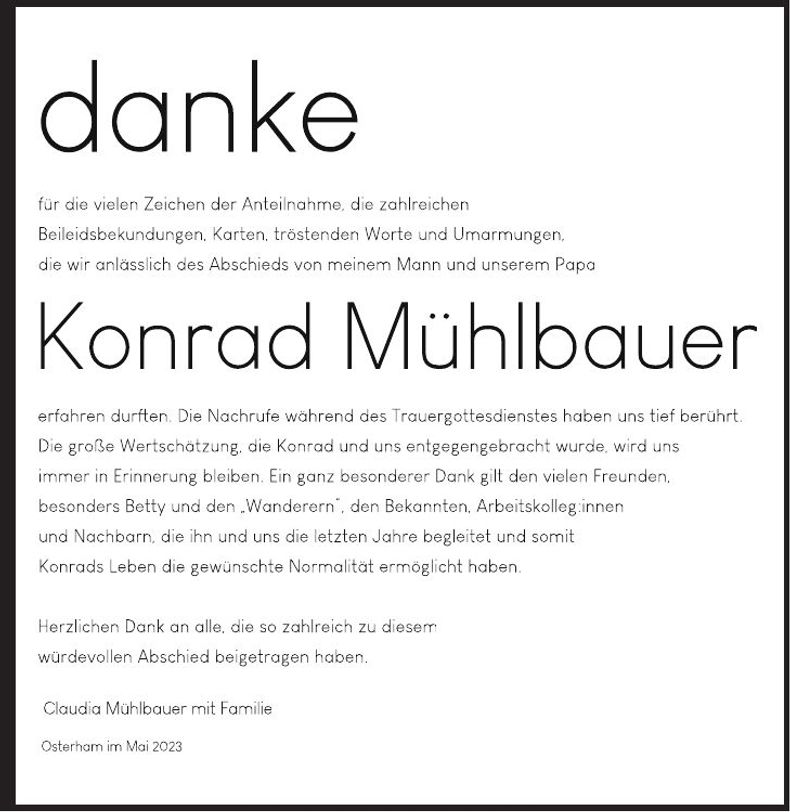 Traueranzeige Konrad Mühlbauer