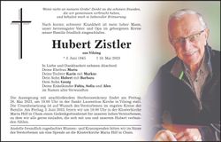 Traueranzeige Hubert Zistler