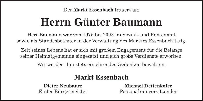 Traueranzeige Günter Baumann