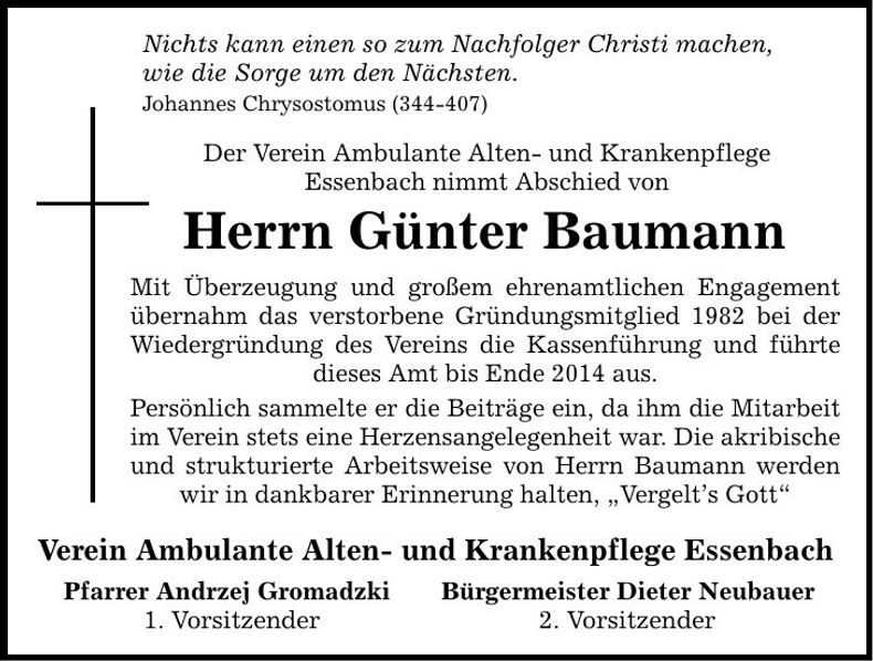 Traueranzeige Günter Baumann