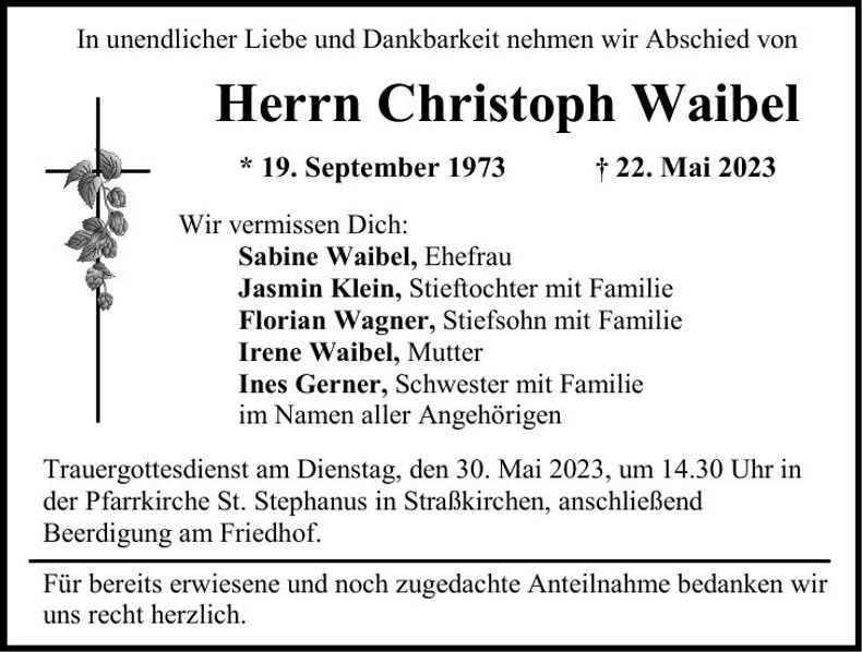 Traueranzeige Christoph Waibel