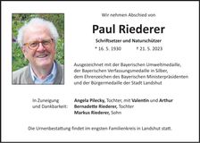 Traueranzeige Paul Riederer