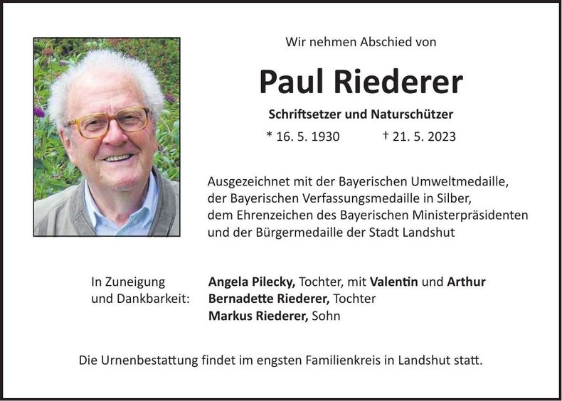 Traueranzeige Paul Riederer