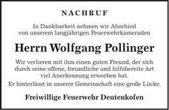Traueranzeige Wolfgang Pollinger