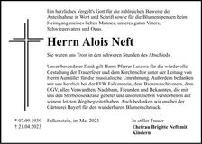 Traueranzeige Alois Neft