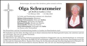 Traueranzeige Olga Schwarzmeier