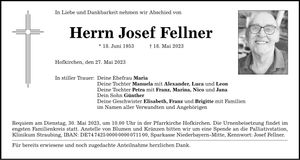 Traueranzeige Josef Fellner