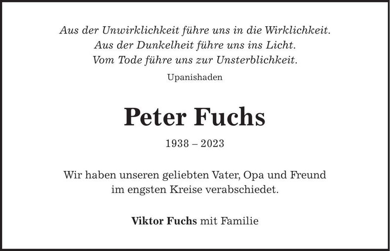 Traueranzeige Peter Fuchs