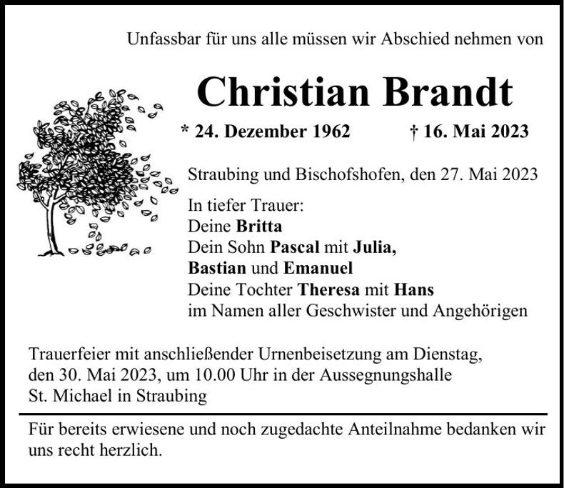 Traueranzeige Christian Brandt