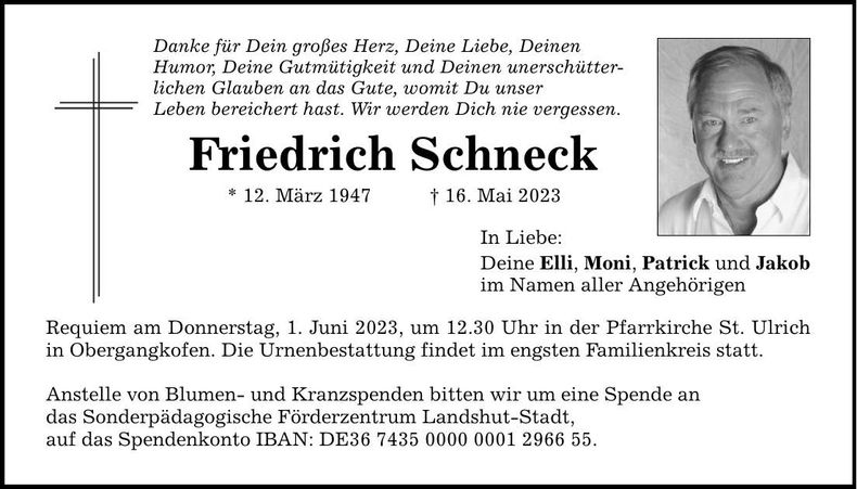 Traueranzeige Friedrich Schneck