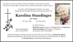 Traueranzeige Karolina Staudinger