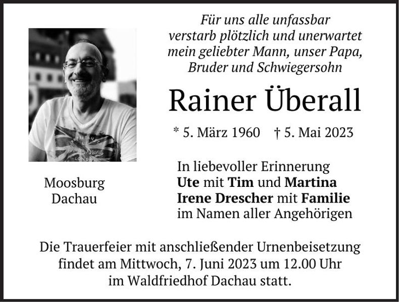Traueranzeige Rainer Überall