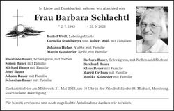 Traueranzeige Barbara Schlachtl