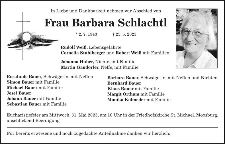 Traueranzeige Barbara Schlachtl