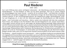Traueranzeige Paul Riederer