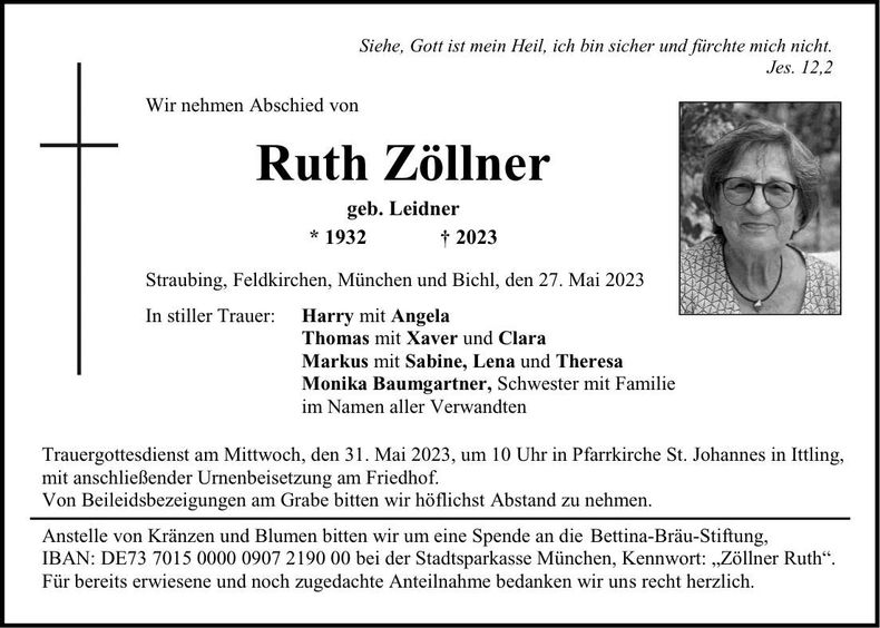Traueranzeige Ruth Zöllner