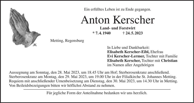 Traueranzeige Anton Kerscher