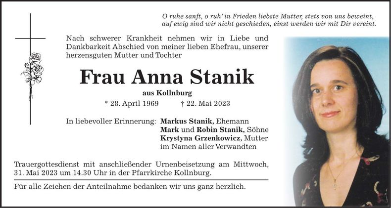 Traueranzeige Anna Stanik