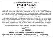 Traueranzeige Paul Riederer