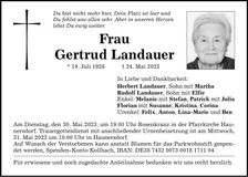 Traueranzeige Gertrud Landauer