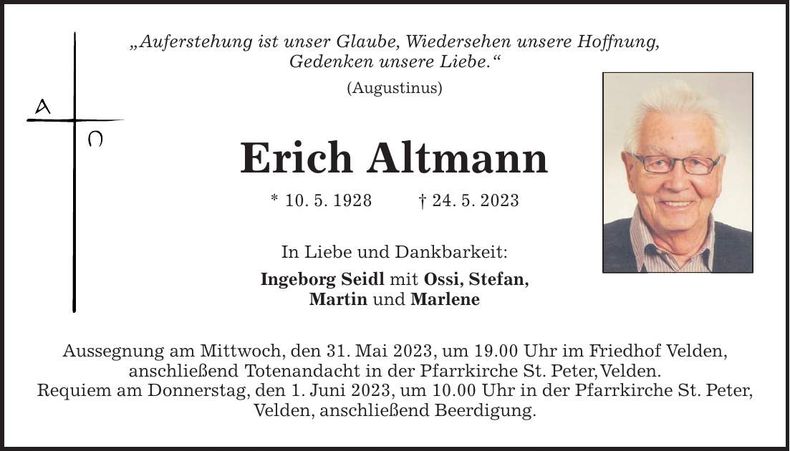 Traueranzeige Erich Altmann