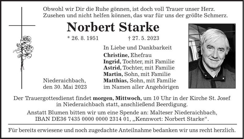 Traueranzeige Norbert Starke