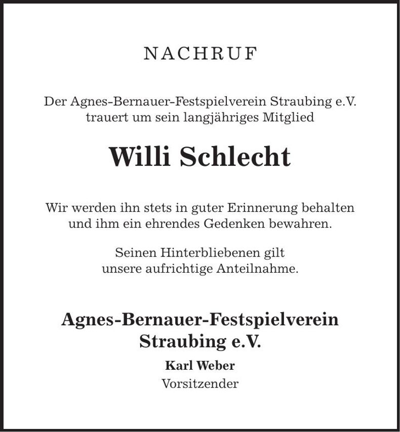 Traueranzeige Willi Schlecht