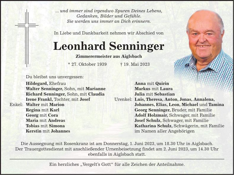 Traueranzeige Leonhard Senninger