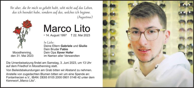 Traueranzeige Marco Lito