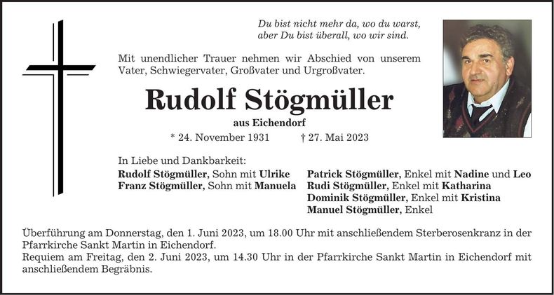 Traueranzeige Rudolf Stögmüller