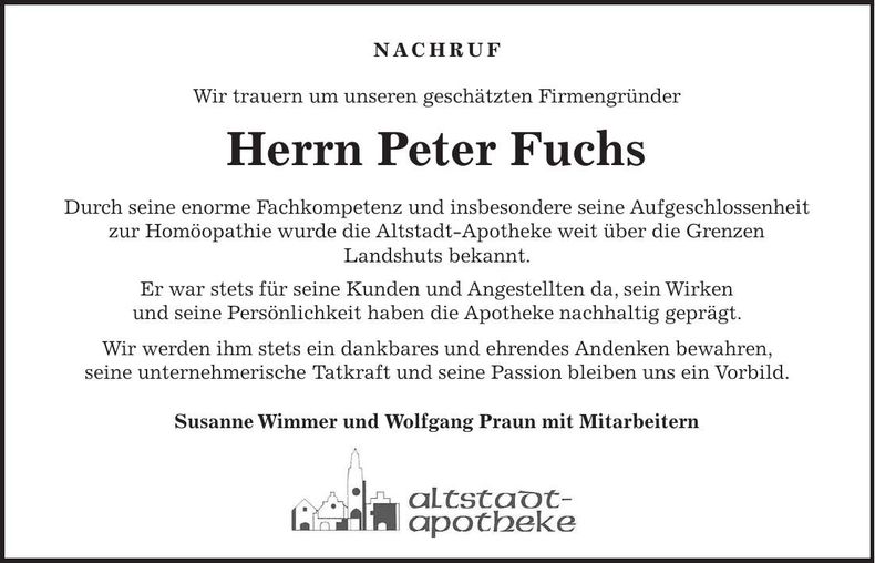 Traueranzeige Peter Fuchs