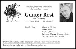 Traueranzeige Günter Rost