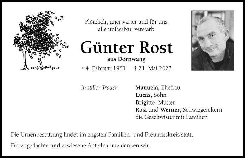 Traueranzeige Günter Rost